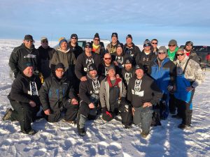 large group of ice fisherman the low t's with Blackwater Cats outfitter 