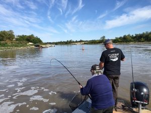 Angler fighting Monster catfish